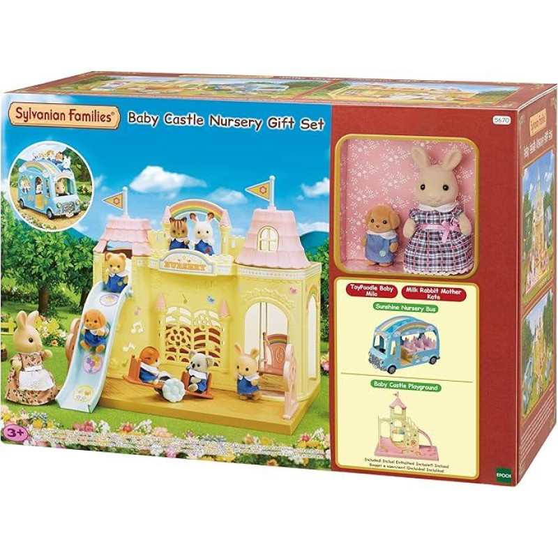 Sylvanian Families 5670 Kūdikių pilies darželio dovanų rinkinys, gyvūnų figūrėlės, mielų žaislų rinkinys vaikams nuo 3 metų, pilnas žaidimų pasaulis