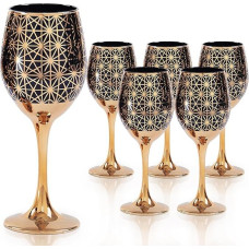 Wine Glasses Set (Black/Red/Blue with Gold) - Decorative Cups with Colour Handle & Rim, 355 ml (12 oz) - Ideal as a Gift for Wedding, Thanksgiving, Birthday, Christmas (6, Black, 350 ml)
