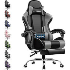 GTPLAYER Biuro kėdė, žaidimų kėdė, masažinė žaidimų kėdė, ergonomiška žaidimų kėdė su atramomis kojoms, atlošu galvai, masažine juosmens pagalvėle, paminkštinta žaidimų kėdė, sukamoji kėdė, pilka
