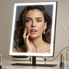 Makiažo veidrodis su apšvietimu, 3 spalvų režimai, LED šviesos diodų reguliuojamas makiažo veidrodis su apšvietimu, Holivudo veidrodis, juodas kosmetinis veidrodis su apšvietimu, jutiklinio valdymo stalinis veidrodis