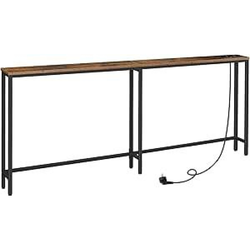 HOOBRO Plonas konsolinis staliukas su maitinimo juosta, konsolinis staliukas su įkrovimo stotele, plonas sofos staliukas, konsolė už sofos, skirtas prieškambariui, prieškambariui, kaimiškai rudos ir juodos spalvos EBF205CXG01