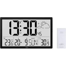 infactory XXL Digital Wall Clock: Wireless Wall Clock with Jumbo LCD Display, Weather Station and Outdoor Sensor (Large Radio Digital, Large with Weather Station, Outdoor Sensors)