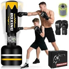 NZQXJXZ Boxsack Stehend Erwachsene, 180cm Upgraded Selbst Aufblasen Schweren Boxsack mit Boxhandschuhen und Built-in Luftpumpe für die Ausbildung MMA Muay Thai Fitness Anfänger