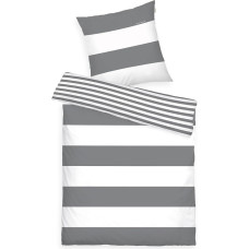 TOM TAILOR Renforcé Bed Linen, 80 x 80 cm + 155 x 220 cm, 100% Cotton/Renforcé, with Reversible Motif and Branded Zip, Siena, Grey, White