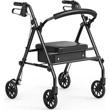 Lengva, sulankstoma 4 ratų vaikštynė su rėmu, skirta senjorams ir riboto judrumo asmenims, skirta naudoti patalpose ir lauke, juoda
