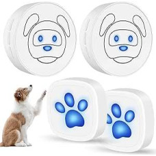 Dog Doorbell, Wireless Ring Bell to Go Outside, IP55 Waterproof Buttons, 55 Melodies, 4 Volume Levels & 950ft Range (White, 2 Receivers 2 Transmitters)