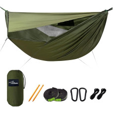 Kelioninis hamakas su tinkleliu nuo uodų ir apsauga nuo saulės, 290 x 140 cm, skirtas 2 žmonėms, itin lengvas hamakas stovyklavimui, žygiams ir kelionėms