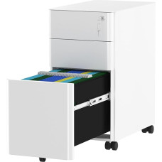 YITAHOME riedantis konteineris, rakinamas riedantis konteineris su 3 stalčiais, metalinė mobilioji dokumentų spinta, biuro spinta su ratukais, skirta A4, Legal, Letter namų biurams, pakabinamas dokumentų segtuvas, balta, 46 x 30 x 59 cm