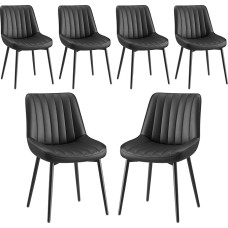 COLAMY 6 valgomojo kėdžių rinkinys iš techninio audinio - minkštos valgomojo ir virtuvės kėdės su metalinėmis kojelėmis, storu sėdimosios dalies paminkštinimu ir neslystančiomis kojelėmis, juodos spalvos