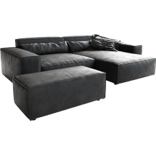 DELIFE Sirpio XL kampinė sofa su odos imitacija Vintage Anthracite 270 x 170 cm Reguliuojama taburetė
