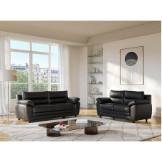 Vente-unique - Sofos komplektas 3+2 - Dirbtinė oda - Juoda - Manoa