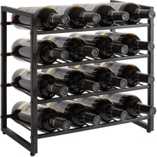 IBUYKE TMJ903H Metal Wine Rack Freestanding Storage 4 Levels 16 Bottle Rack for Bar Counter, Restaurant, Kitchen, Table Shelf Wine Holder, Black