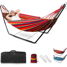 Hammock with Frame, Garden Outdoor Hammocks for Adults 200 x 150 cm, Double Hammocks with Carry Bag, Perfect for Camping Travel Backgrounds, Maximum Load Capacity 450 lbs