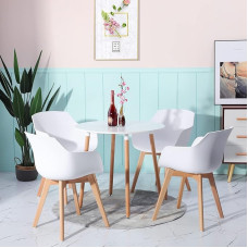 H.J WeDoo apvalus valgomojo stalas su 4 kėdėmis, retro dizainas, skirtas virtuvei arba svetainei, baltas