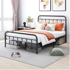 Bettgestell für Doppelbett, mit Kopfteil und Fußteil, strapazierfähig, Schwarz