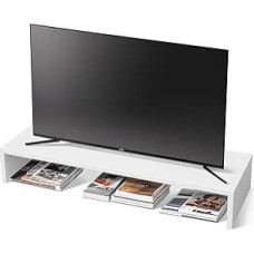 TV Attachment with Riser, PC Shelf Attachment, Screen Raiser, High Gloss, Ideal for TV Raisers and Desk Organisation, White: 90 x 35 x 15 cm