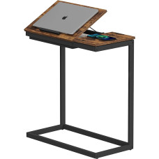 TUTOTAK C-Shaped Side Table, Large Side Table with Storage Bag, TV Tray Under Coffee Table for Living Room, Bedroom, Brown TB01BB089