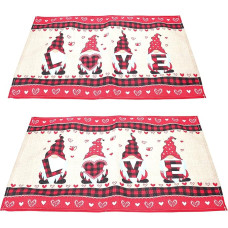 GLEAVI 2 Stück Waschbare Valentinstag Gnom Tischsets mit Herzmuster rutschfeste Esstischmatten für Küche Couchtisch und Festliche Dekoration