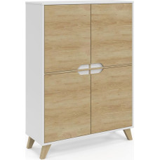 IDMarket - 4 durų skandinaviška Helsinkio baltos ir medinės spalvos spinta