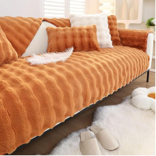 vctops Kunstfell-Sofabezug, warm, weich, zottelig, Plüsch-Couchbezug, Kaninchenfell, rutschfest, Sofa-Schonbezug, Möbelschutz für Wohnzimmer (Braun-Orange, 71,1 x 71,1 cm)