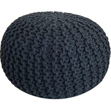 Voglrieder Pouf Megzta taburetė Stambus mezgimas Rankomis megztas skersmuo 55 cm Juoda / antracitas