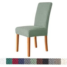 BJMAND vientisos spalvos kėdžių dangteliai valgomojo kambario kėdėms, 1/4/6/10 rinkinys Žakardas Aukštos nugaros kėdžių dangteliai Įtempiamas audinys Nuimamas skalbiamas kėdžių apsauginis dangtelis Šalavijas žalias 6 vnt.