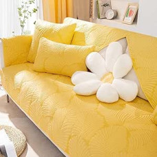 YSZBD Sofos apsauga Universali sofos danga Neslystanti sofos danga L formos sofos metamoji antklodė 3/4/2/1 vietų skalbiama sofos danga Sofos apsauga Katė Šuo Sofos metamoji antklodė, geltona 70 x 210 cm
