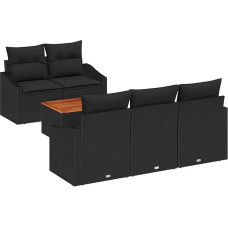 Rantry 6-teiliges Garten-Sofa-Set mit Kissen Schwarz Poly-Rattan Akazie Gartenlounge Modelis3356441
