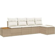 5-teiliges Garten Sofa Set mit Kissen in Beige Poly Rattan Akazie Gartenlounge Model3356736