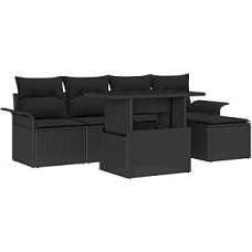 6-teiliges Garten Sofa Set mit Kissen Schwarz Poly Rattan Gartenlounge Modelis3348269