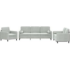 Kangmusi 3-TLG. Sofagarnitur mit Kissen Hellgrau Samt,3201954