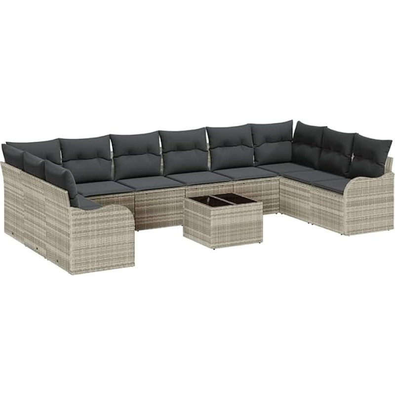 11-teiliges Garten-Sofa-Set mit Kissen grau Poly-Rattan, 2-Sitzer Garten-Sofa mit Kissen hellgrau Poly-Rattan Gartenlounge Modelis3345892