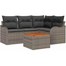 Gartensofa-Set mit Kissen 5 pcs Grau Poly-Rattan Gartenmöbel Modelis3347447
