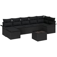 8-teiliges Garten-Sofaset mit Kissen Beige Poly Rattan Gartenlounge Modelis3345463