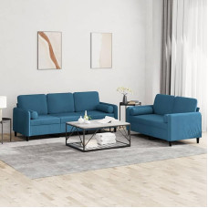 Gecheer 2-TLG. Sofagarnitur mit Kissen Blau Samt, Moderne Couch Polstersofa für Wohnzimmer Schlafzimmer Spielzimmer3202043