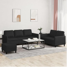 Gecheer 3-TLG. Sofagarnitur mit Kissen Schwarz Kunstleder, Moderne Couch Polstersofa für Wohnzimmer Schlafzimmer Spielzimmer3201765