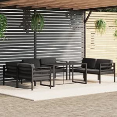 7-teiliges Gartenmöbel-Set mit Kissen aus anthrazitfarbenem Aluminium, für den Außenbereich, Loungeset für den Außenbereich, Gartenmöbel L