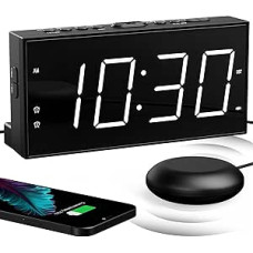 Mesqool Loud Vibration Alarm Clock with Bed Shaker for Deaf Heavy Sleepers, Double Alarm, USB Charger, Large Display, Snooze, Easy to Set, Summer Time 12/24 H, Dimmer