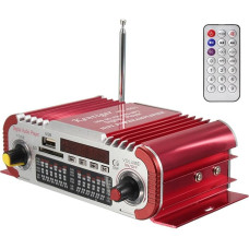 DollaTek 2 Channels Hi-Fi Mini Digital Motorcycle Car Stereo Power Amplifier Sound Mode Audio Music Player Support USB/FM/SD for Car Motorcycle Car CD DVD DC 12V Input - Red