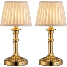 Wireless Table Lamp, Set of 2, LED Fabric Shade, Small Table Lamp with Battery, Continuously Dimmable Touch Bedside Lamp for Living Room, Dining Room, Bedroom, Bathroom (Bronze)