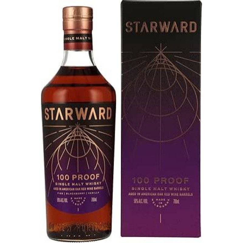 STARWARD 100 Proof Single Malt Whiskey brandintas amerikietiško raudonojo vyno statinėse Iš ąžuolo 50% tūrio 700 ml Nešaltas Filtruotas Sodraus skonio Vanilės ir skrudinto ąžuolo natos