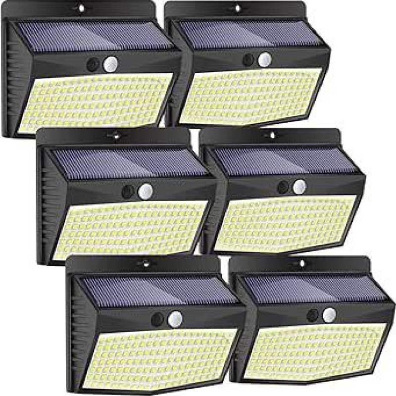 Lauko saulės šviesos su judesio jutikliu, 6 vnt., 138 LED, 3 režimai, 270° saulės judesio jutiklis, lauko, saulės lauko šviesos su judesio jutikliu, saulės šviesos su judesio jutikliu, sieninis šviestuvas, sodas