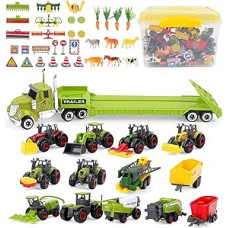 deAO 31 dalių ūkio žaislas, liejamų automobilių rinkinys, įskaitant kombaino, traktoriaus su priekaba, ūkio gyvūnų ir kitų priedų rinkinį