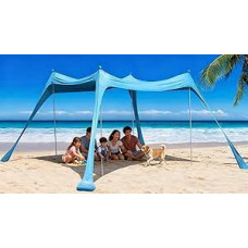 Paplūdimio pavėsio tentas 10 x 10 pėdų paplūdimio saulės kremas Vandeniui atsparus lengvas blokavimas ir elastingas paplūdimio skėtis (mėlynas, XL)