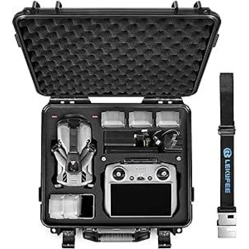 LEKUFEE Vandeniui atsparus kietas dėklas, skirtas DJI Mini 5 Pro dronui, Fly More Combo, DJI RC 2/RC N3, 6 akumuliatoriams, dvipusio įkrovimo stotelei ir kitiems priedams (tik dėklas)