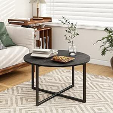 BOFENG Apvalus kavos staliukas Arbatos staliukas Šoninis staliukas Sofos staliukas gyvenamajam kambariui su metalinėmis kojomis Juoda + juoda
