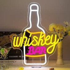Whiskey Bar Neon Sign - LED Light Up Bottle Sign, Neon Decorative Lamp for Bar, Party Room, Living Room, Home Bar