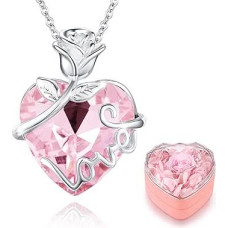 Halskette Damen Kette Silber mit Ewige Rose Schmuck Damen Geschenke für Frauen Valentinstag für Sie Geburtstagsgeschenk Freundin Frau zum Hochzeitstag Muttertag Weihnachten
