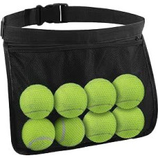 Teniso kamuoliukų laikiklis Reguliuojamas krepšys ant juosmens, skirtas tenisui, piklbolui ir golfui, lengvas tinklinis krepšys, kuriame telpa 8-10 kamuoliukų, juodas, patogus ir saugus sporto treniruotėms ir varžyboms.