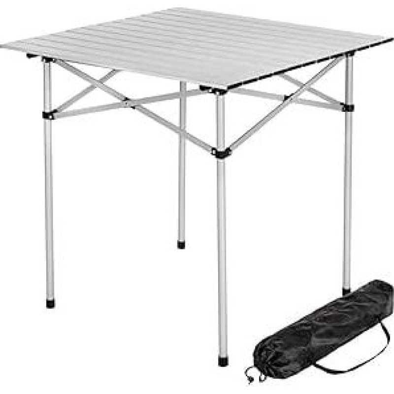 BAKAJI Motorhome Camping Picnic Table Aluminium Foldable Roll Up Space Saving Lightweight Ideal for Trade Shows Garden Home (70x70cm)